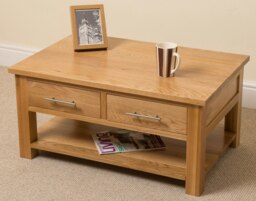 Rackhams Oslo Solid Oak Coffee Table with 2 Drawers - Brown - thumbnail 3