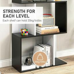 Rackhams Bookcase, S-Shaped Wooden Bookshelf, 5/6 Tiers Freestanding Storage Shelf, Home Office Decorative Display Stand Rack, Black and White - thumbnail 5