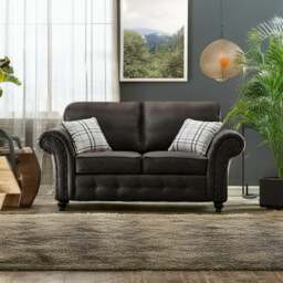 Rackhams Oakland Chesterfield Leather 2 Seater Sofa - Charcoal Grey