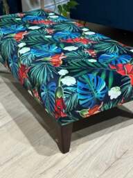 Rackhams Blue Jungle Floral Ottoman Bench – Multi-Use Footstool & Coffee Table UK Handmade - 43 x 43 Inches (110 x 110cm) - thumbnail 3