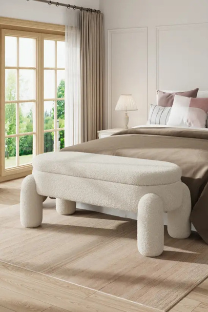 Rackhams 110x50x84cm White Upholstered Storage Bench Foot Rest - White - image 1