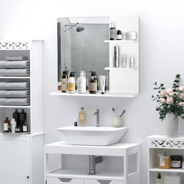 Rackhams Bathroom Mirror Wall Mount Vanity Mirror with 3 Storage Shelves, White - image 1