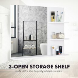 Rackhams Bathroom Mirror Wall Mount Vanity Mirror with 3 Storage Shelves, White - thumbnail 4
