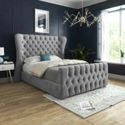 Rackhams Parma Wide Curved Winged Upholstered Soft Velvet Bed Frame - Grey - Grey - Small double - thumbnail 1