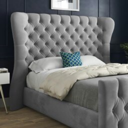 Rackhams Parma Wide Curved Winged Upholstered Soft Velvet Bed Frame - Grey - Grey - Small double - thumbnail 2