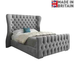 Rackhams Parma Wide Curved Winged Upholstered Soft Velvet Bed Frame - Grey - Grey - Small double - thumbnail 6