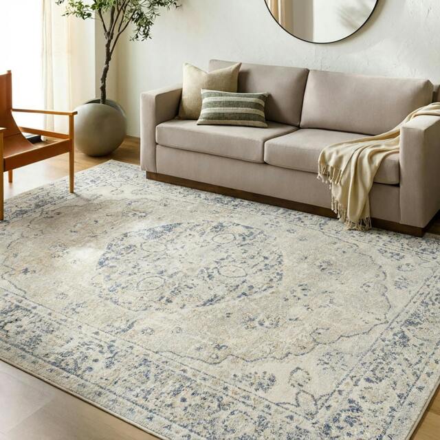 Rackhams Lillian-Washable Grey Blue Traditional Vintage Boho Rug - 160 x 213 cm - image 1