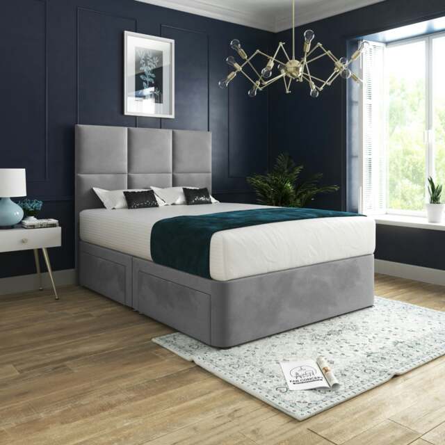 Rackhams Caprio Upholserted Floorstanding Headboard With Divan Bed Frame - Grey - Grey - Small single - image 1