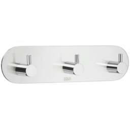 Rackhams Chrome Stainless Steel Triple Towel Hook (190 x 48mm) Self Adhesive Bathroom Wall Mounted