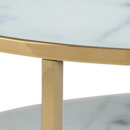 Rackhams Alisma Round Coffee Table with Marble Effect Glass Top & Gold Legs - 1 - White and Gold - White - thumbnail 6