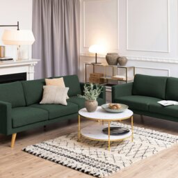 Rackhams Alisma Round Coffee Table with Marble Effect Glass Top & Gold Legs - 1 - White and Gold - White - thumbnail 3