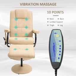 Rackhams Massage Recliner Chair Cushioned Ottoman 10 Point - Cream - Steel, PU - thumbnail 4
