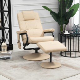 Rackhams Massage Recliner Chair Cushioned Ottoman 10 Point - Cream - Steel, PU