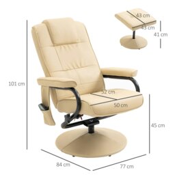 Rackhams Massage Recliner Chair Cushioned Ottoman 10 Point - Cream - Steel, PU - thumbnail 3