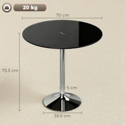 Rackhams Round Bar Table, Dining Table with Tempered Glass Top and Steel Frame - 70 x 70 x 75.5 cm - Black - thumbnail 3