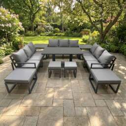 Rackhams 13 Seater Aluminium Garden Furniture Set with Rising Dining Table, 3 Sofas, 2 Side Tables, 4 Footstools - Dark Grey - thumbnail 1
