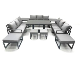 Rackhams 13 Seater Aluminium Garden Furniture Set with Rising Dining Table, 3 Sofas, 2 Side Tables, 4 Footstools - Dark Grey - thumbnail 2