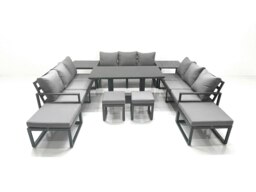 Rackhams 13 Seater Aluminium Garden Furniture Set with Rising Dining Table, 3 Sofas, 2 Side Tables, 4 Footstools - Dark Grey - thumbnail 3