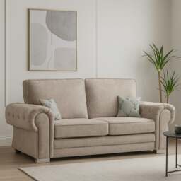 Rackhams Milan Chesterfield Fabric 3 Seater Sofa - Full Back - Mink