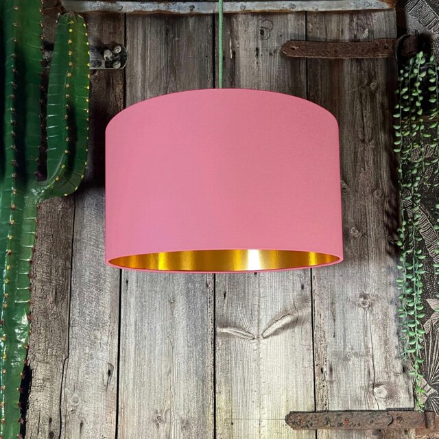 "Rackhams Dirty Pink Cotton Lampshade With Gold Lining - 35cm Diameter x 20cm Height / (14"" x 8"")" - image 1