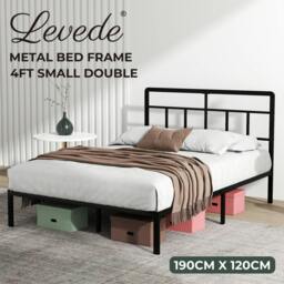 Rackhams Small Double Bed Frame Metal Platform with Headboard Heavy Duty 4FT Black - thumbnail 2