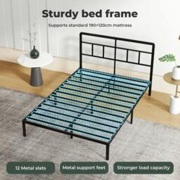 Rackhams Small Double Bed Frame Metal Platform with Headboard Heavy Duty 4FT Black - thumbnail 6