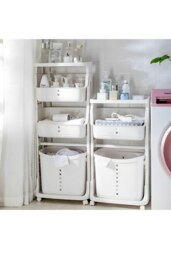 Rackhams 3-Tier Detachable Laundry Basket Fruit Vegetable Storage Rack Kitchen Trolley Cart with Wheels - White - thumbnail 5