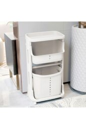 Rackhams 3-Tier Detachable Laundry Basket Fruit Vegetable Storage Rack Kitchen Trolley Cart with Wheels - White - thumbnail 2