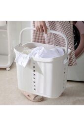 Rackhams 3-Tier Detachable Laundry Basket Fruit Vegetable Storage Rack Kitchen Trolley Cart with Wheels - White - thumbnail 4
