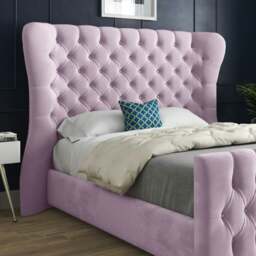 Rackhams Parma Wide Curved Winged Upholstered Soft Velvet Bed Frame - Pink - Pink - Super king - thumbnail 2