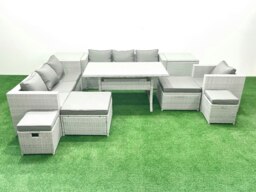 Rackhams Rattan Garden Furniture Dining Set 11 Seater Lounge Sofa Chair Dining Table Set with 4 Footstools 2 Side Tables Light Grey Mixed - thumbnail 2