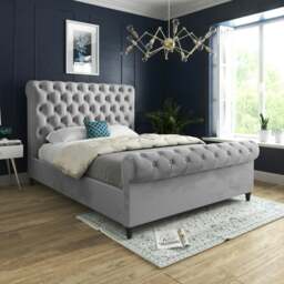 Rackhams Sienna Sleigh Upholstered Soft Velvet Bed Frame - Grey - Pink - Super king - thumbnail 2