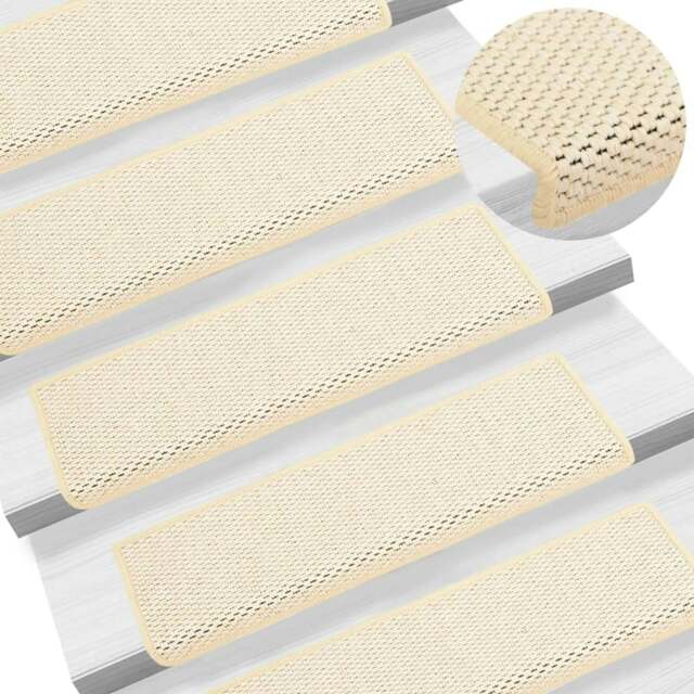 Rackhams Stair Mats Self-adhesive Sisal-Look 15 pcs 65x21x4 cm Cream