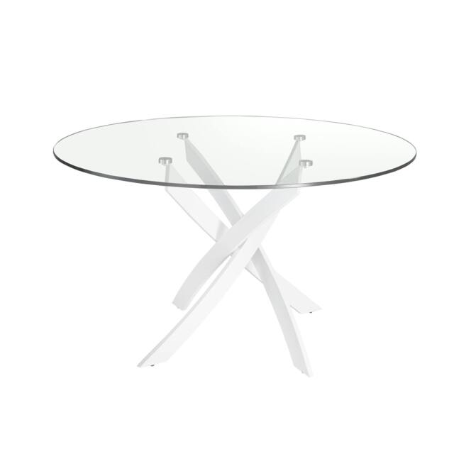 Rackhams Round tempered glass and white steel dining table 1138 - Ø110 x 75