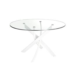 Rackhams Round tempered glass and white steel dining table 1138 - Ø110 x 75 - thumbnail 3
