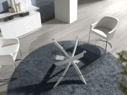 Rackhams Round tempered glass and white steel dining table 1138 - Ø110 x 75 - thumbnail 2