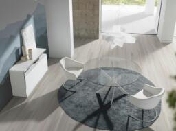 Rackhams Round tempered glass and white steel dining table 1138 - Ø110 x 75 - thumbnail 6