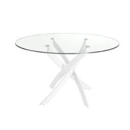 Rackhams Round tempered glass and white steel dining table 1138 - Ø110 x 75 - thumbnail 1