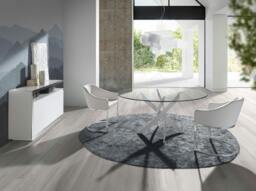 Rackhams Round tempered glass and white steel dining table 1138 - Ø110 x 75 - thumbnail 4