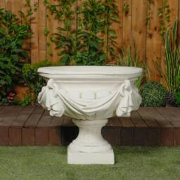 Rackhams Large White/cream Draped Georgian Style Vase Planter Urn - thumbnail 2