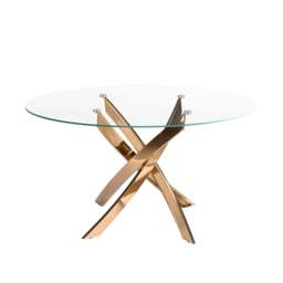 Rackhams Round dining table tempered glass and pink steel 1169 - Ø110 x 75