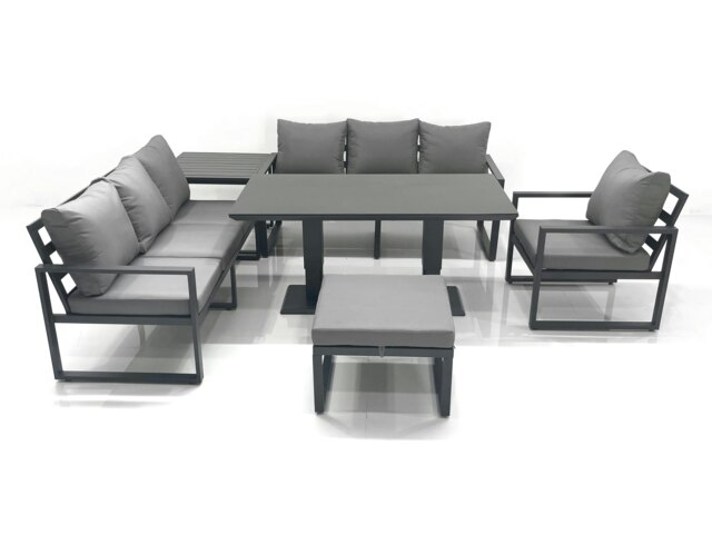 Rackhams Outdoor Garden Furniture Set Aluminium Lounge Sofa Adjustable Rising Lifting Dining Table Sets with Big Footstool Side Table Dark Grey - image 1