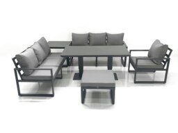 Rackhams Outdoor Garden Furniture Set Aluminium Lounge Sofa Adjustable Rising Lifting Dining Table Sets with Big Footstool Side Table Dark Grey - thumbnail 2