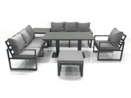 Rackhams Outdoor Garden Furniture Set Aluminium Lounge Sofa Adjustable Rising Lifting Dining Table Sets with Big Footstool Side Table Dark Grey - thumbnail 1