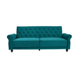Rackhams Velvet Sofa Bed 3 Seater - 225cm - Click Clack Sofa Bed Couch Settee with Solid Wood Legs - Blue - thumbnail 3