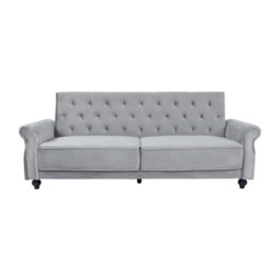Rackhams Velvet Sofa Bed 3 Seater - 225cm - Click Clack Sofa Bed Couch Settee with Solid Wood Legs - Blue - thumbnail 4