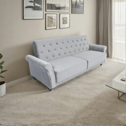 Rackhams Velvet Sofa Bed 3 Seater - 225cm - Click Clack Sofa Bed Couch Settee with Solid Wood Legs - Blue - thumbnail 2