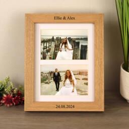 "Rackhams Personalised Solid Oak Double Picture Frame with Mount - For 6x4"" Photos, Natural Finish - For 6""x4"" photos - Engraved" - thumbnail 2