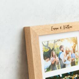"Rackhams Personalised Solid Oak Double Picture Frame with Mount - For 6x4"" Photos, Natural Finish - For 6""x4"" photos - Engraved" - thumbnail 4