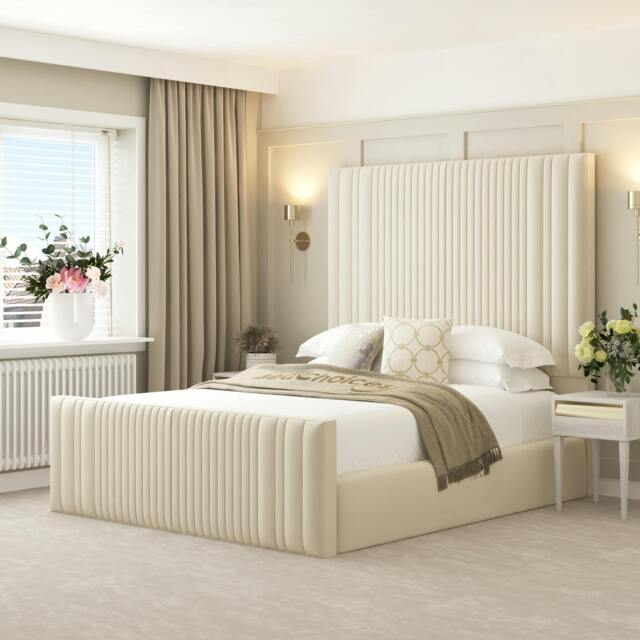 Rackhams Plush Velvet Aspire Bed Frame with Headboard - Small double - Beige - image 1